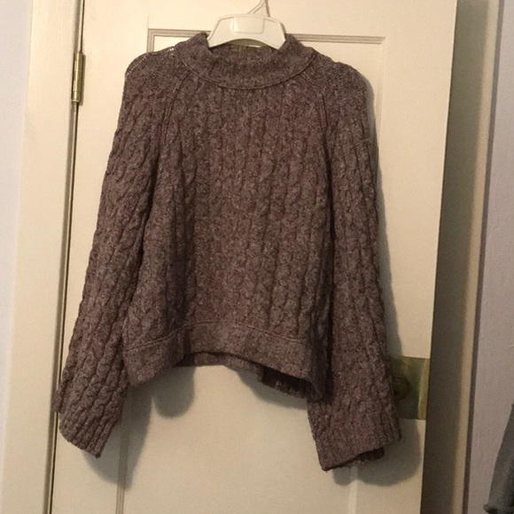Purple Free People sweater.  Large cropped, cozy cotton with loose sleeves - Picture 2 of 2
